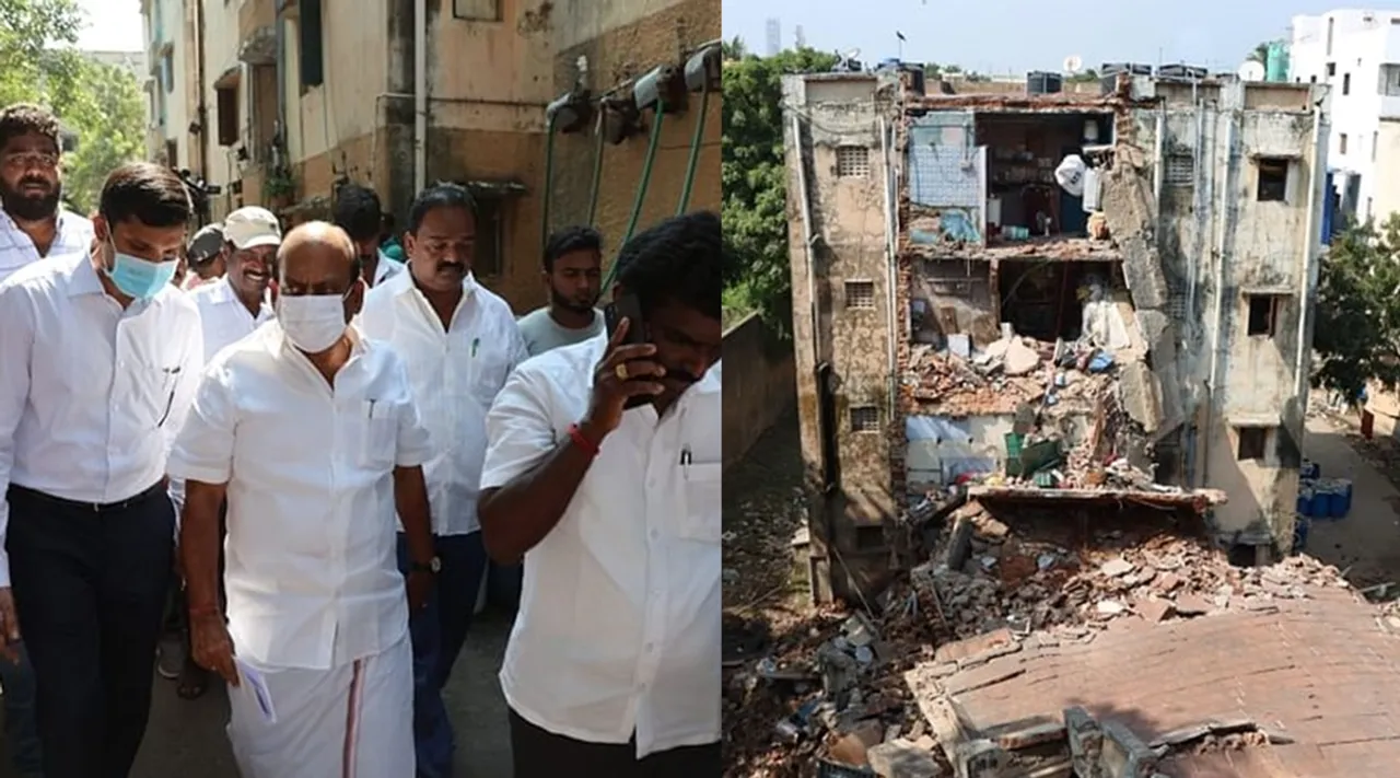 Tiruvottiyur building collapse, Tiruvottiyur, North Chennai, Slum tenement with 24 houses collapsed