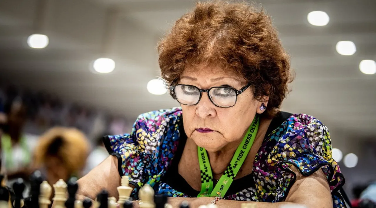 Julia Lebel-Arias from Monaco plays her 18th Olympiad at age of 77