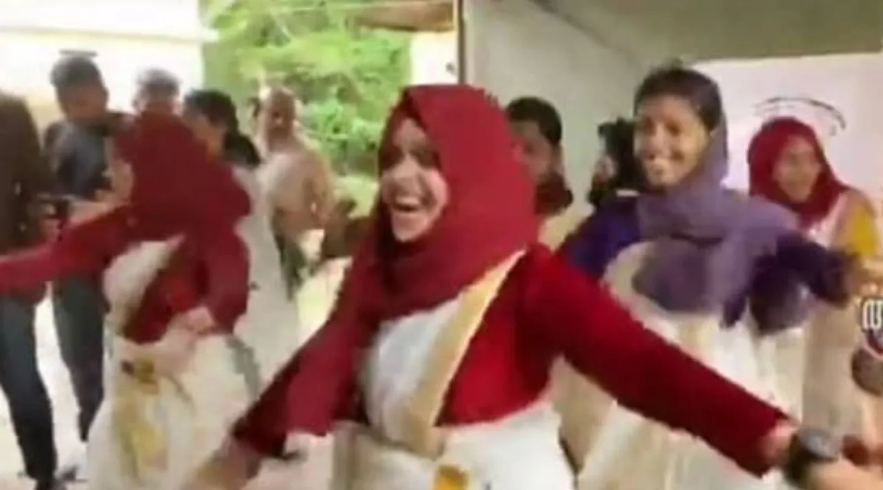 muslim girls celebrates Onam, Kerala, girl wears hijab, hijab wears students dance, hijab wears students dance in Onam celebrations , viral video, kerala viral video, onam viral video