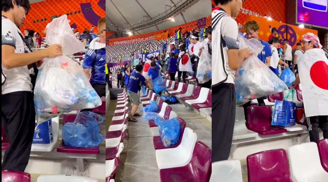 Japan fans cleaning stadium after win over Germany in FIFA Tamil News