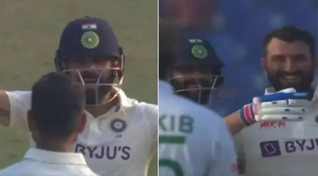 virat kohli reaction, virat kohli, Cheteshwar Pujara, Cheteshwar Pujara century