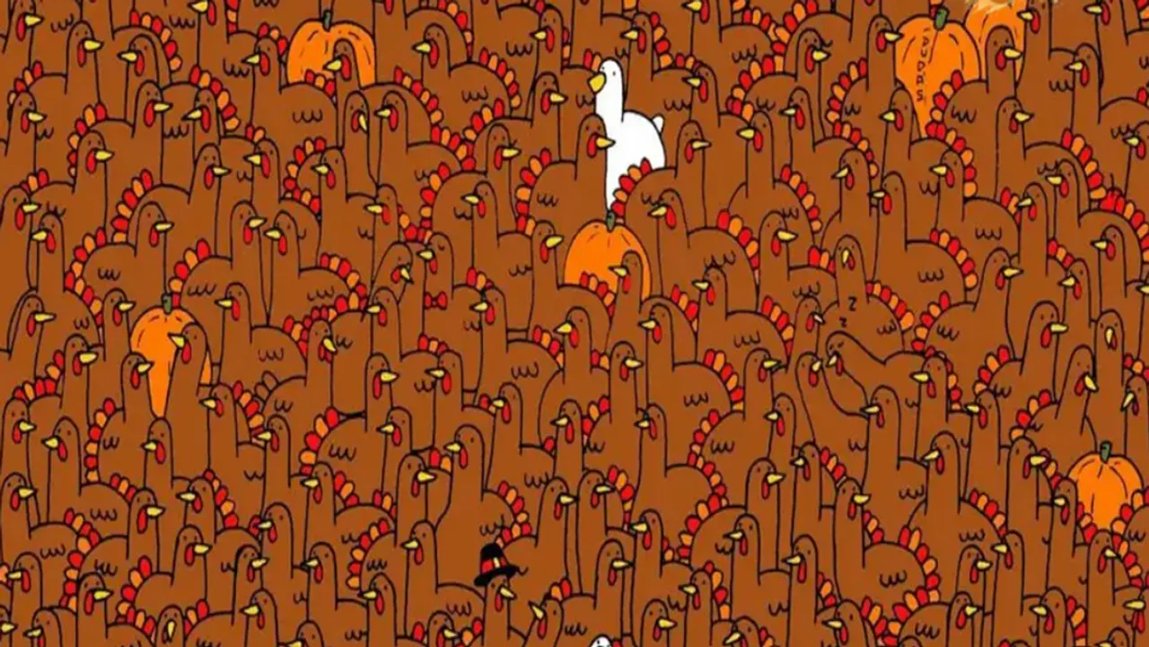 Can you spot four roosters and an apple in this pic in 15 secs