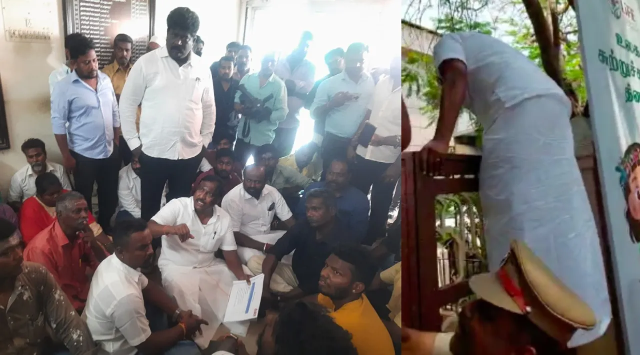 puducherry independent MLA jumped over gate to complaint about smart city scam Tamil News