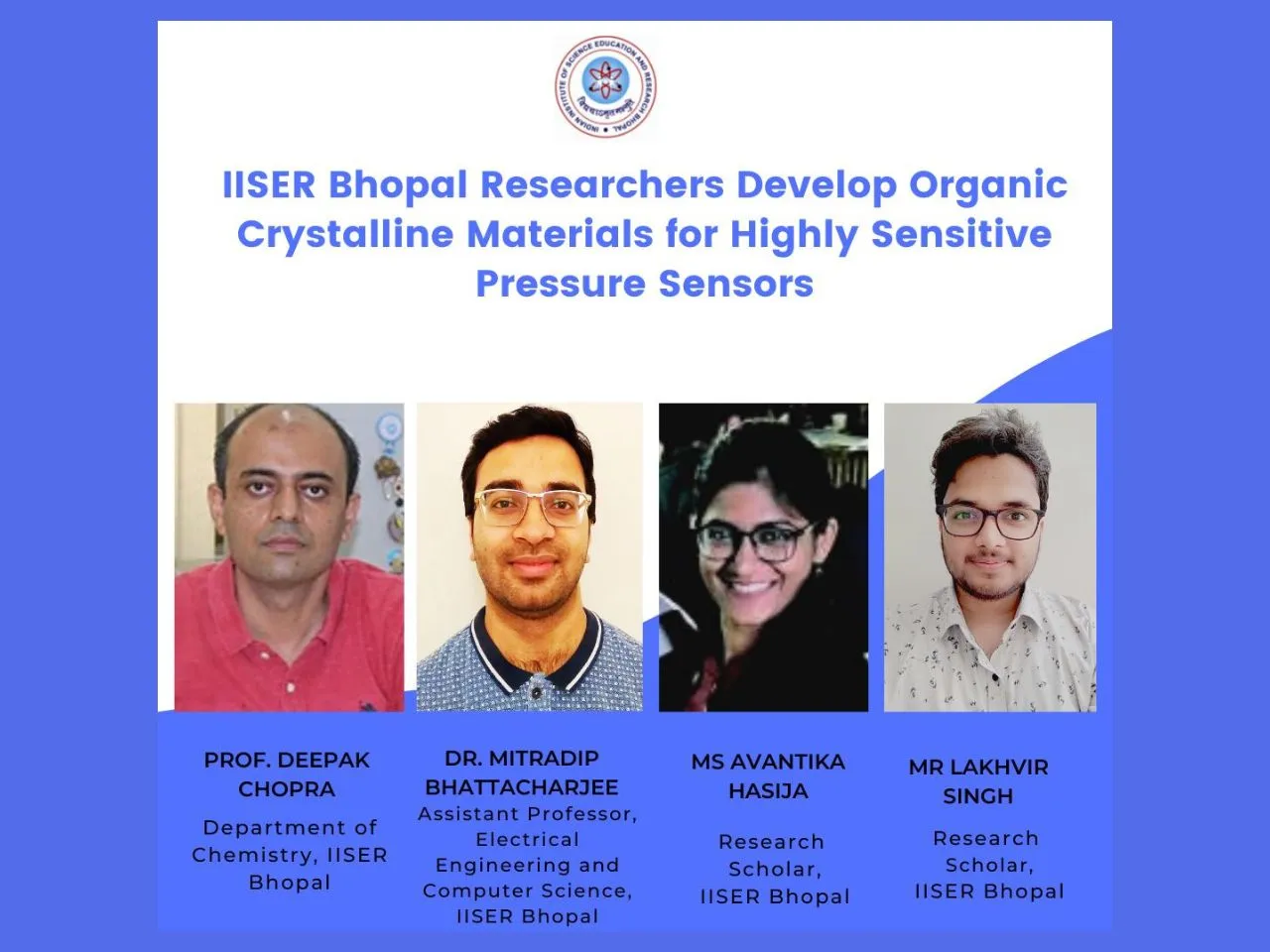 IISER Bhopal Develops Flexible Organic Crystal for Highly Sensitive Pressure Sensors
