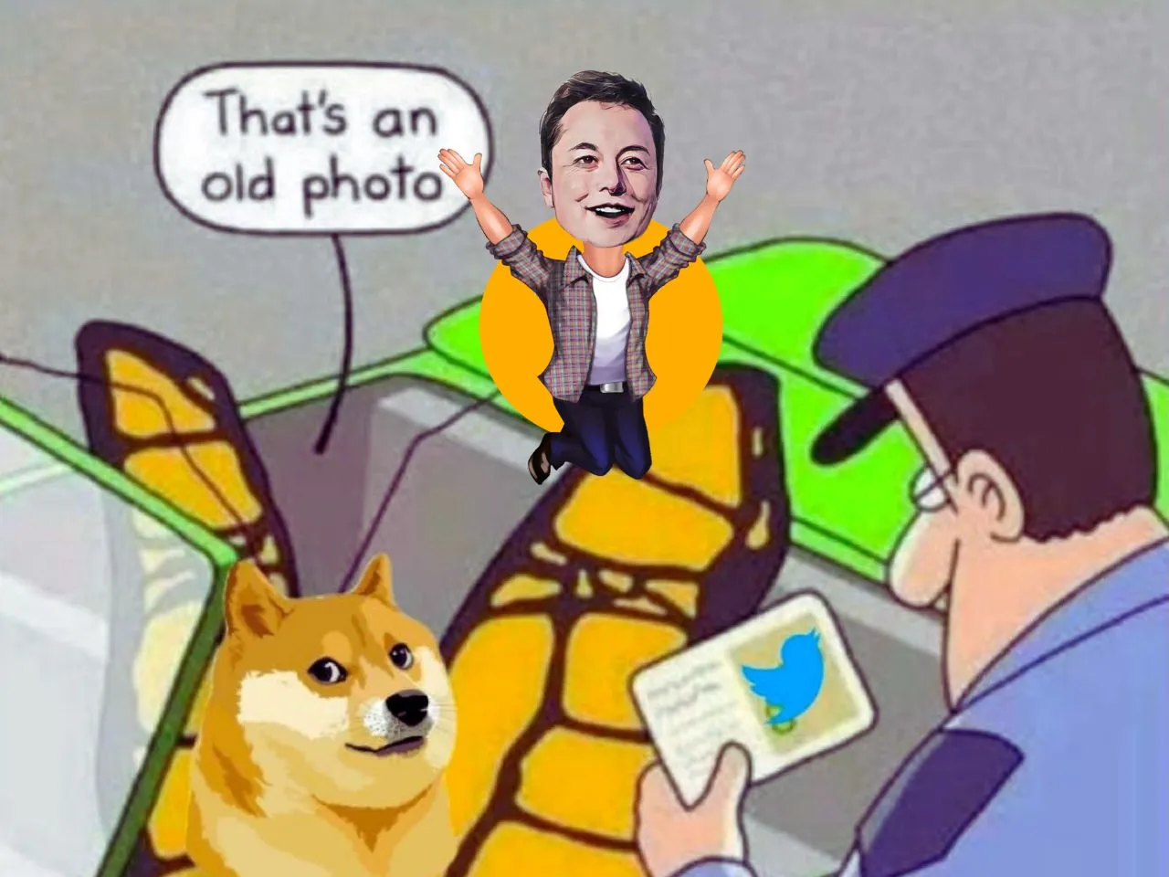 Elon Musk Twitter Blue Bird Logo Doge In Coin Meme