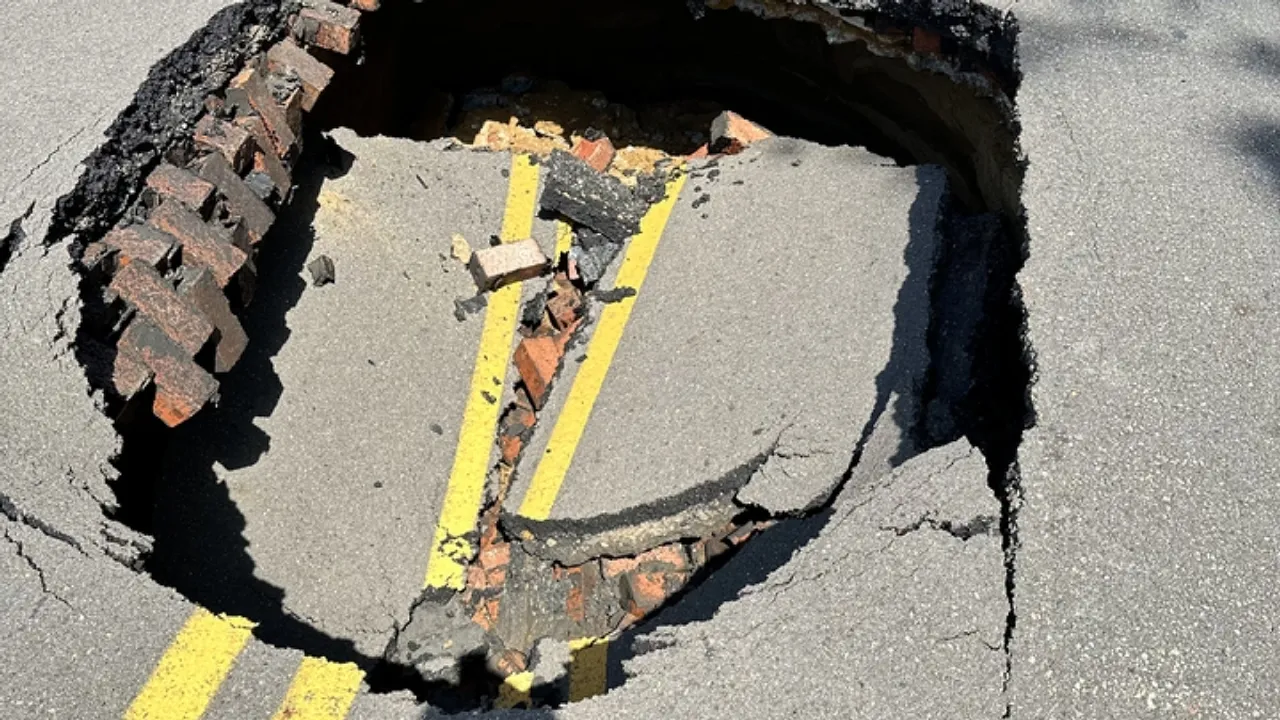 Sinkhole Causes Road Collapse on East Buchtel Avenue in Akron, Ohio