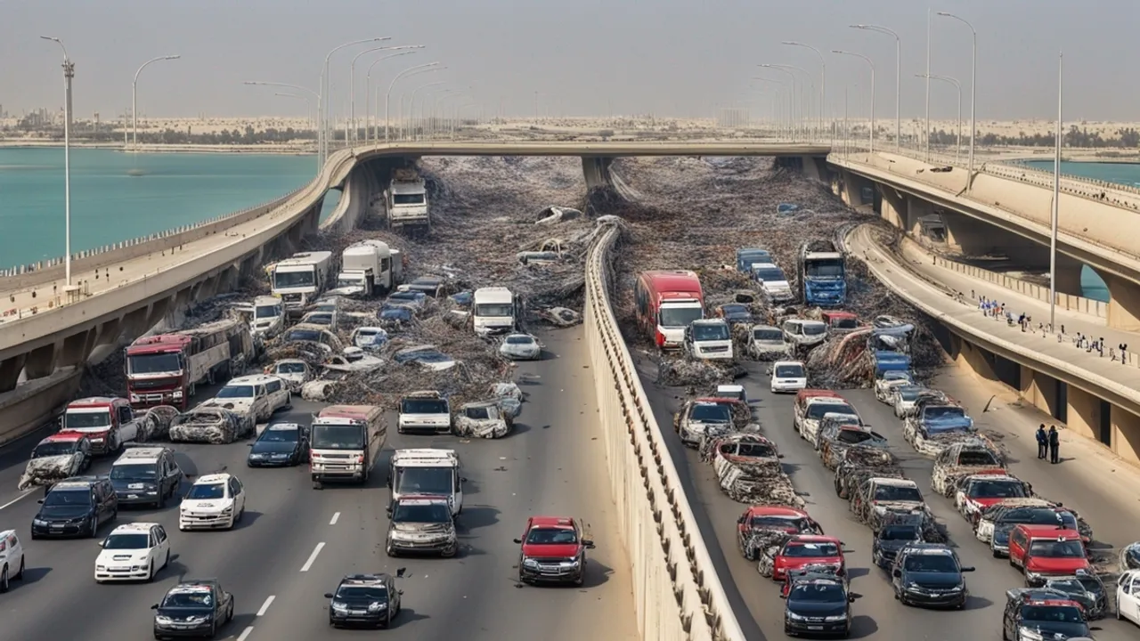 Multi-Vehicle Accident Causes Traffic Congestion on Sheikh Hamad Bridge in Bahrain
