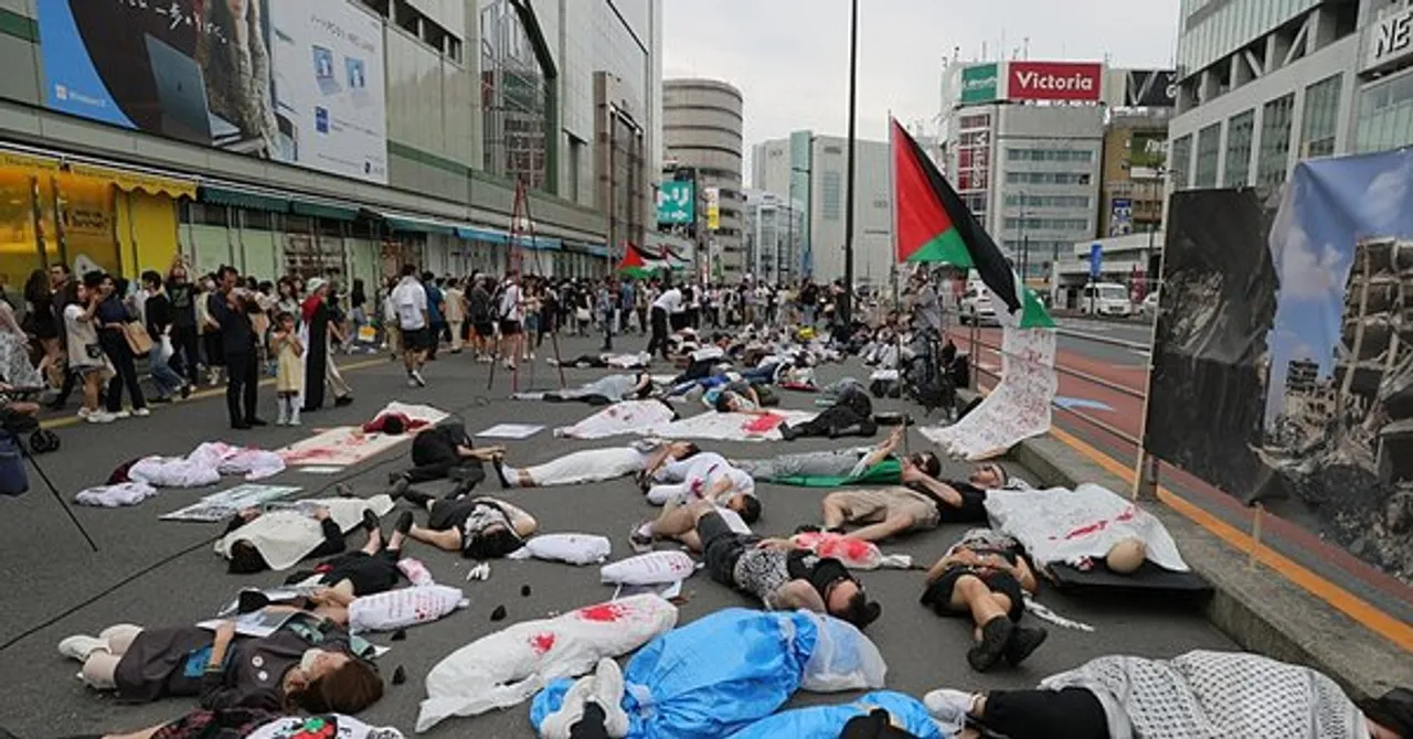Activists in Tokyo staged a dramatic die-in protest aimed at highlighting the humanitarian crisis in Gaza. 