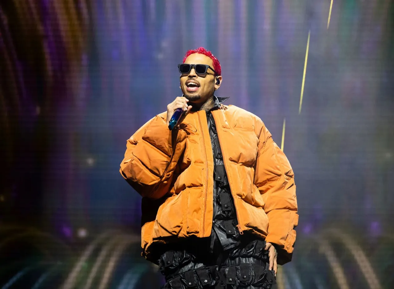 Technical glitch leaves Chris Brown dangling mid-song in New Jersey concert. 