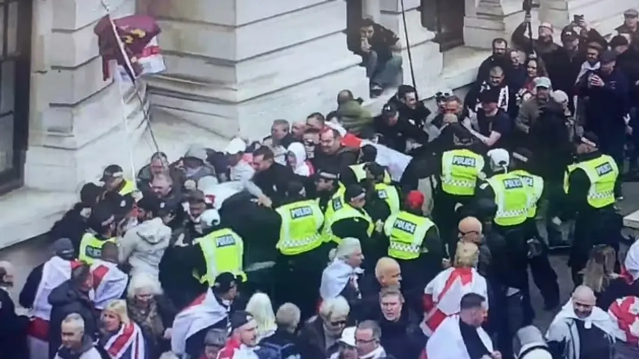 Police Intervene in Disorder at London St George's Day March