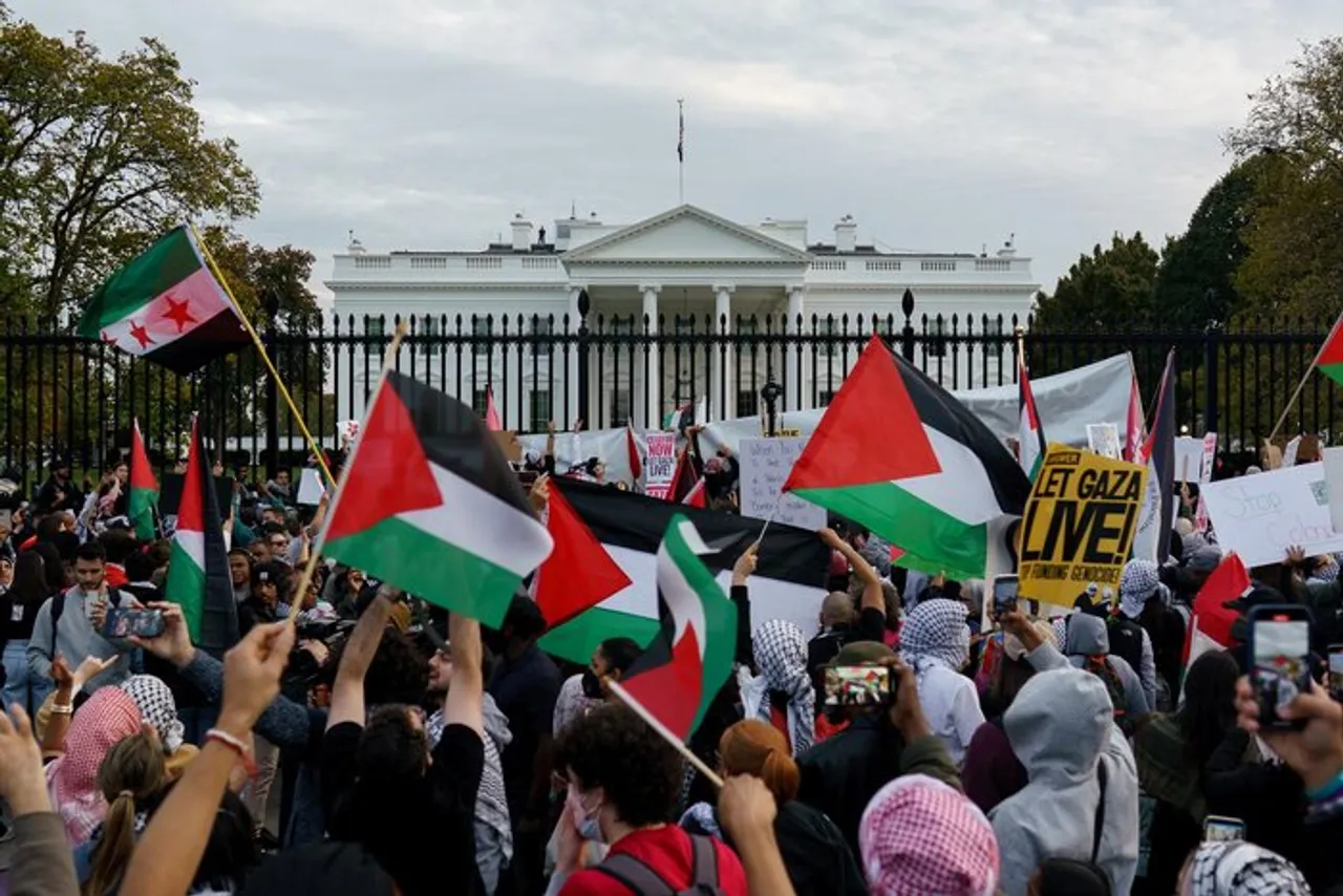 Pro-Palestinian activists gathered around the White House demanding an end to the war in Gaza and cessation of U.S. support for Israel.
