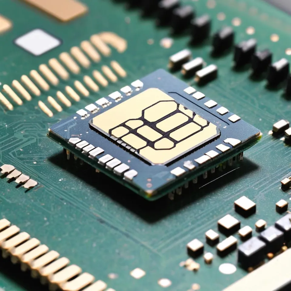 A SIM chip placed on a computer motherboard.