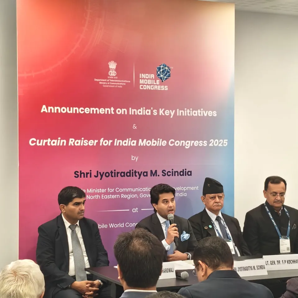 Indian Minister for Communications Jyotiraditya M. Scindia unveils India Mobile Congress 2025 at MWC Barcelona