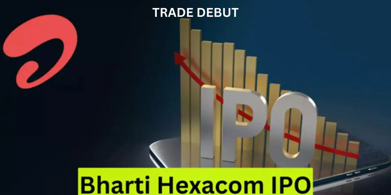A bar graph with a blue line showing Bharti Hexacom's trade increasing sharply on a light gray background. 