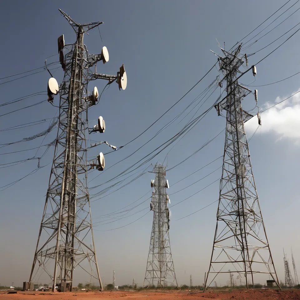 Three tall towers with antennas on top, reaching towards the sky.