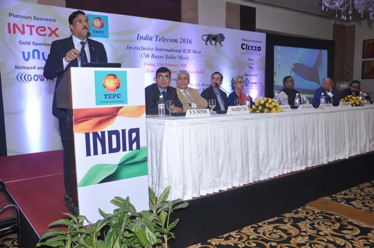 Shri J.S. Deepak Secretary Telecom and Chairman of TEPC speaking at the India Telecom meet th International Buyer Seller meet