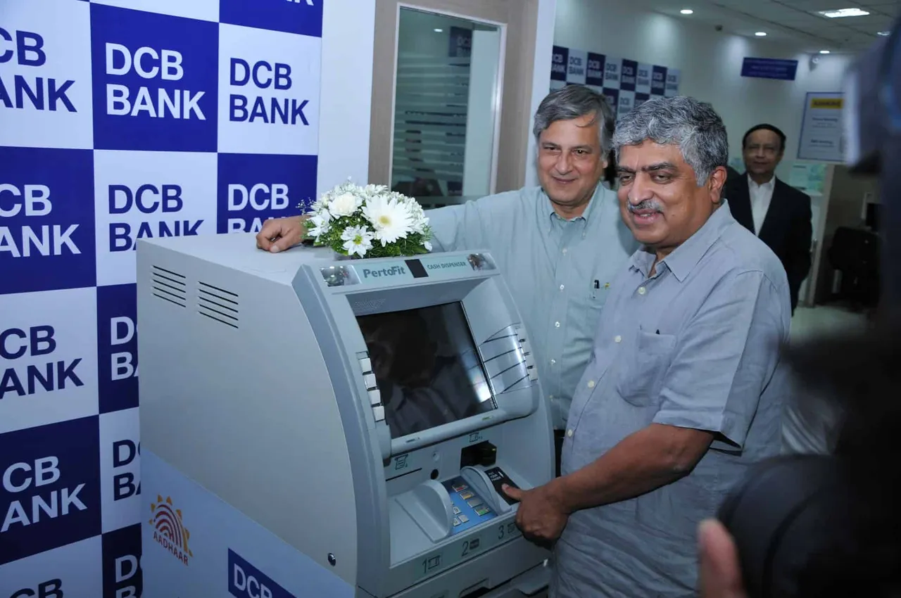 DCB Bank Nandan Nilekani inaugurates Aadhaar based ATM