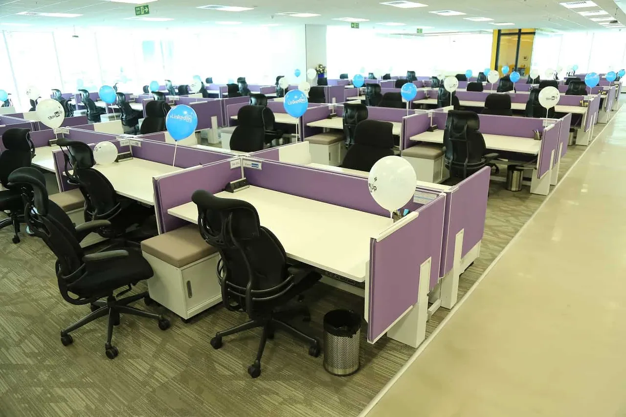 Workstations at LinkedIns new office Bengaluru