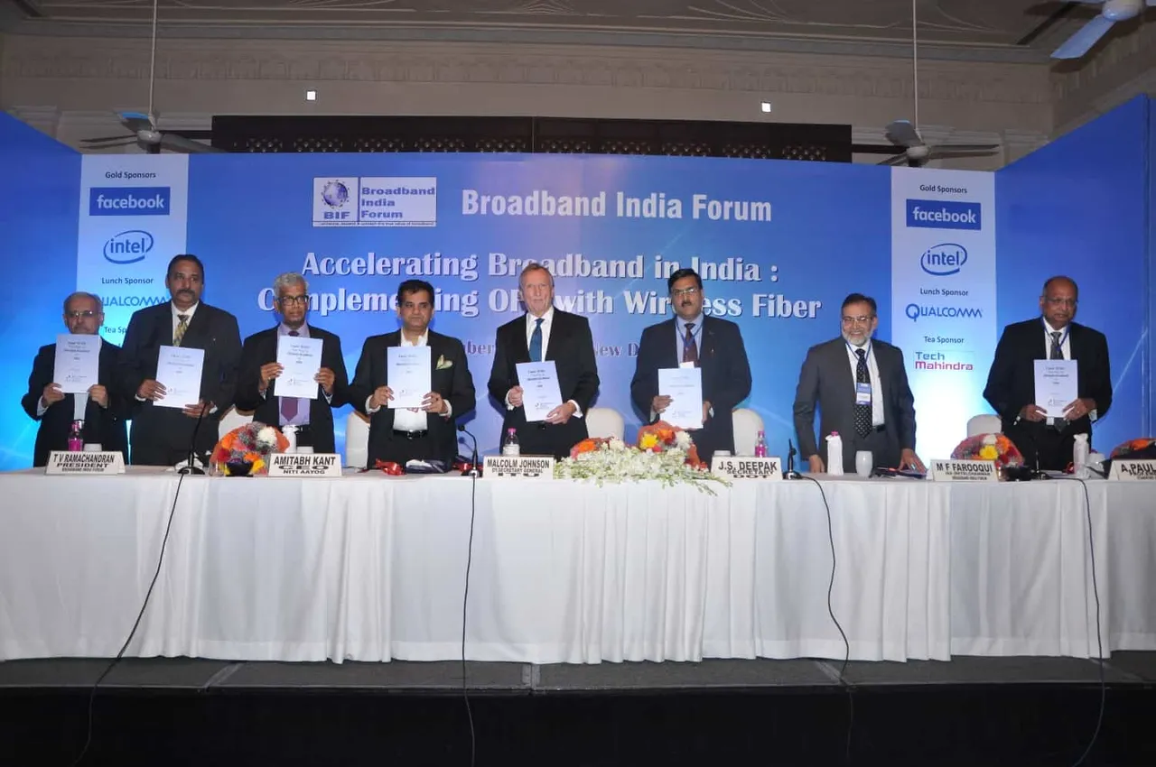 Launching the White Paper on The Key to Affordable Broadband in India Mr TV Ramachandran second from the left and J S Deepak third from Right