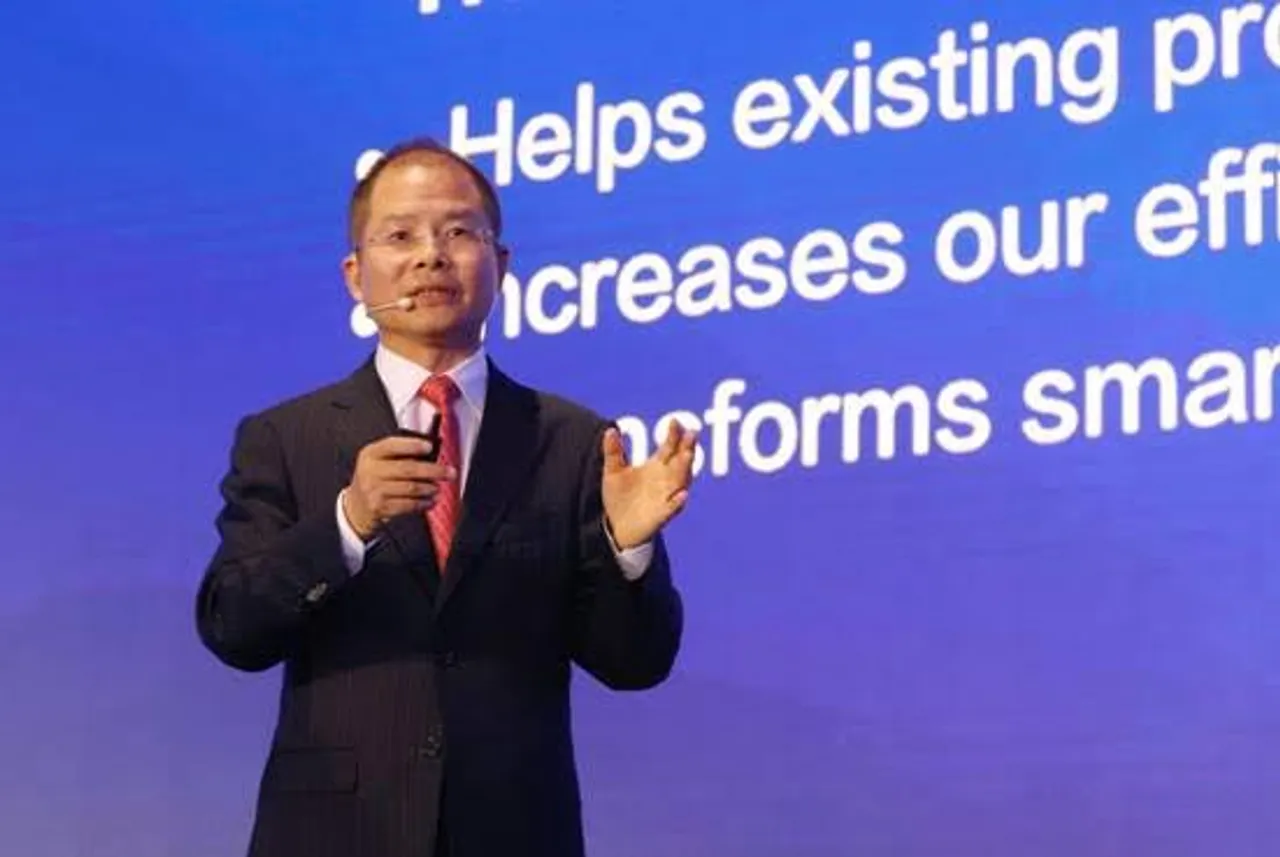 Huaweis Rotating CEO Eric Xu opens with a keynote at the Huawei Global Analyst Summit in Shenzhen