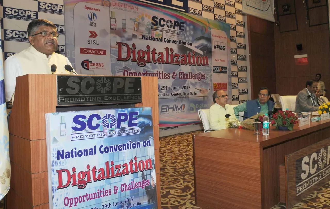 Ravi Shankar Prasad addressing at the inauguration of the National Convention on “Digitalization: Opportunities and Challenges”, in New Delhi on June 28, 2017.