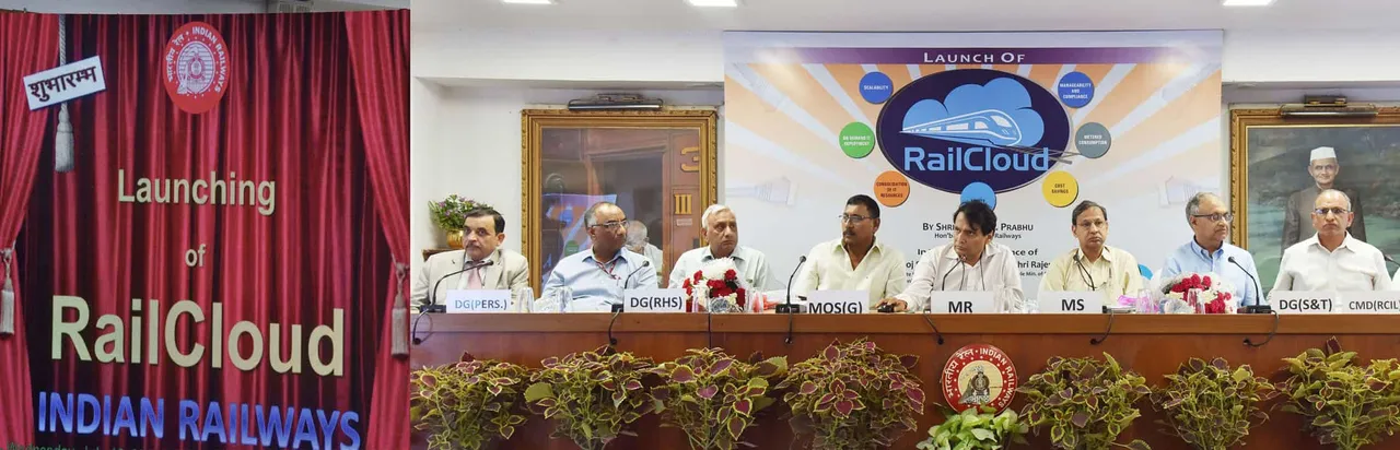 The Union Minister for Railways, Suresh Prabhakar Prabhu launching the RAIL CLOUD, at a function, in New Delhi on July 12, 2017. The Minister of State for Railways,Rajen Gohain and other dignitaries are also seen.