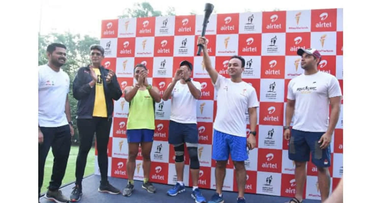 Gautam Anand Chief People Officer India South Asia Bharti Airtel lights the torch to launch Airtel’s new campaign PassTheTorch at Airtel office in Gurgaon today