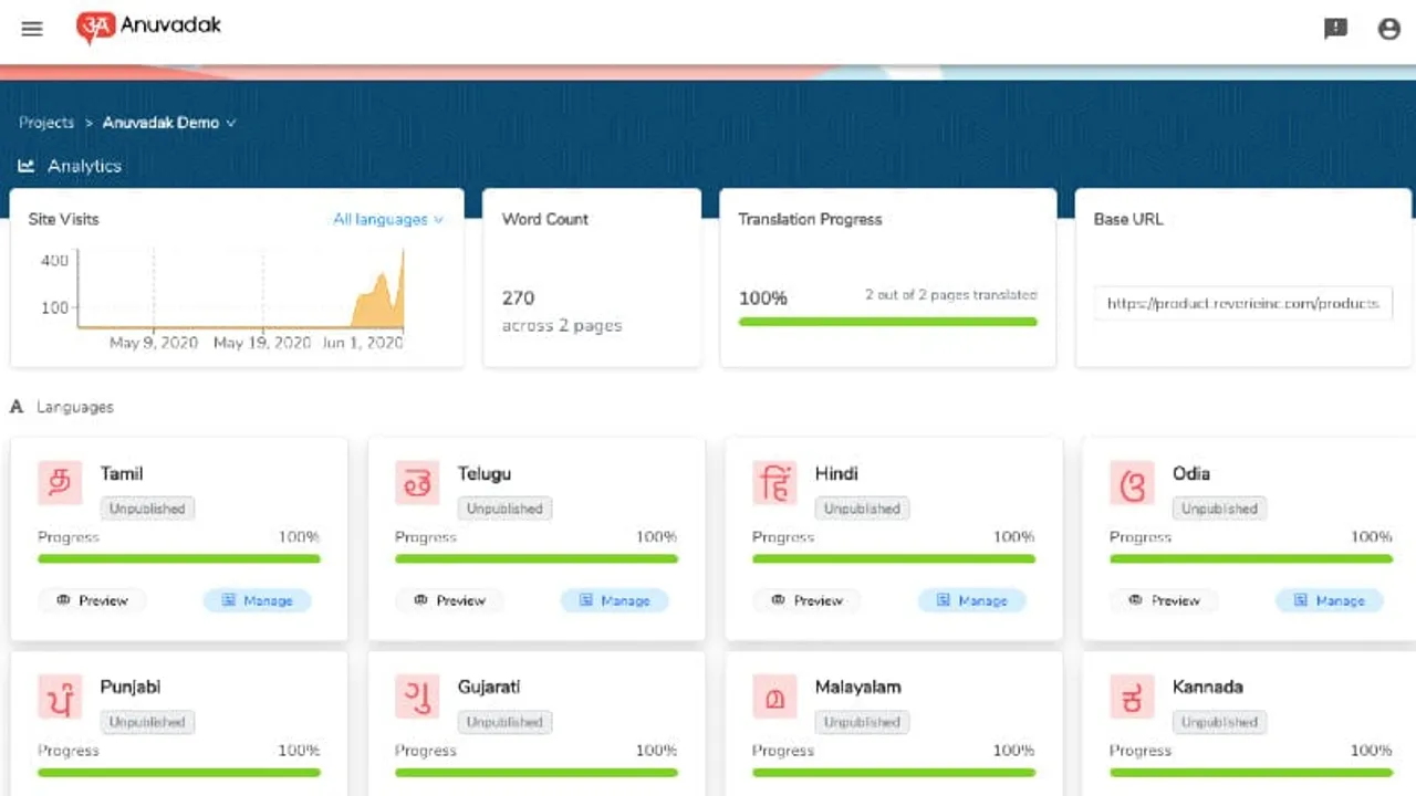 Reverie-Anuvadak-dashboard