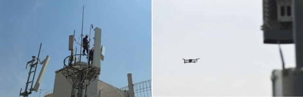 Samsung said that in the drone demonstration, an engineer on the ground used a smartphone with a remote control application to fly a camera-equipped drone