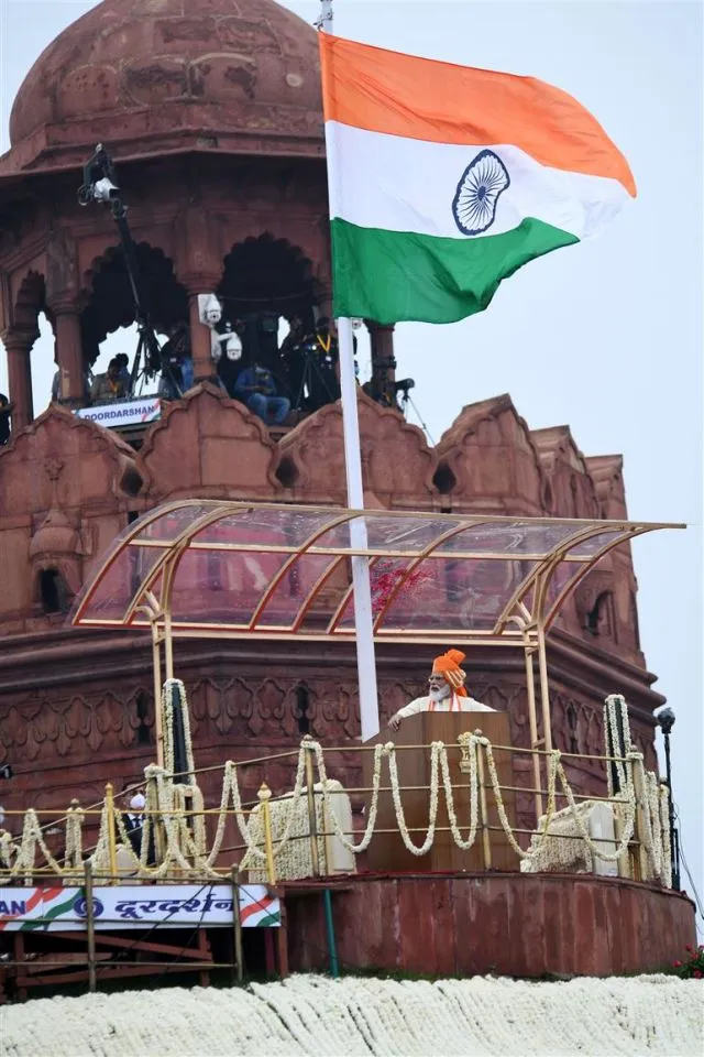 The Prime Minister, Shri Narendra Modi addressing the Nation on the occasion of 74th Independence Day from the ramparts of Red Fort, in Delhi on August 15, 2020.