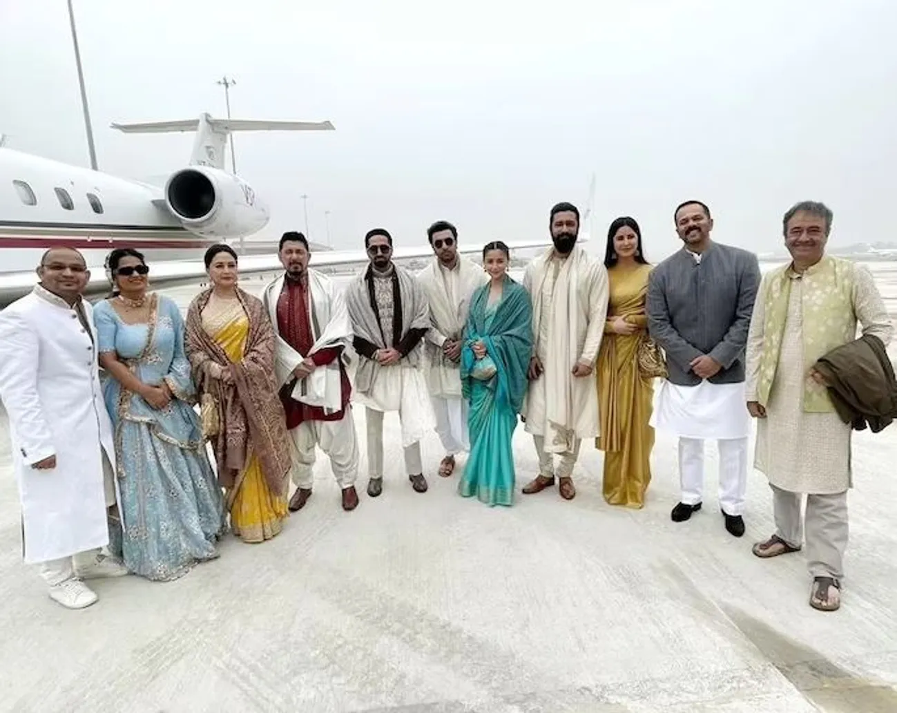 Katrina Kaif, Vicky Kaushal, Ranbir Kapoor, Alia Bhatt, Saina Nehwal, P. Kashyap, Rohit Shetty and Ayushmann Khurrana are seen in a selfie taken by Madhur Bhandarkar