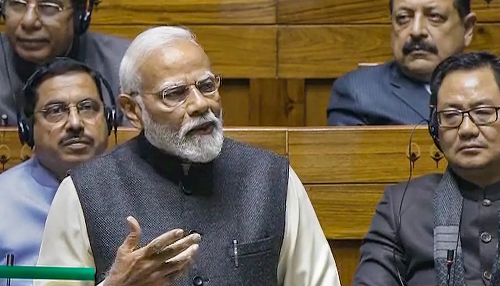 Prime Minister Narendra Modi replies to the 'Motion of Thanks' on the President's address in Lok Sabha during the Budget session of Parliament