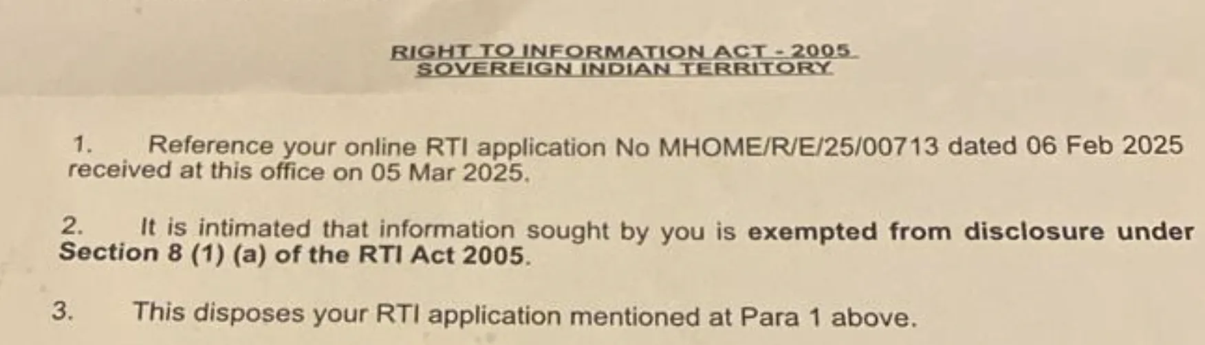 MoD reply on India-China data