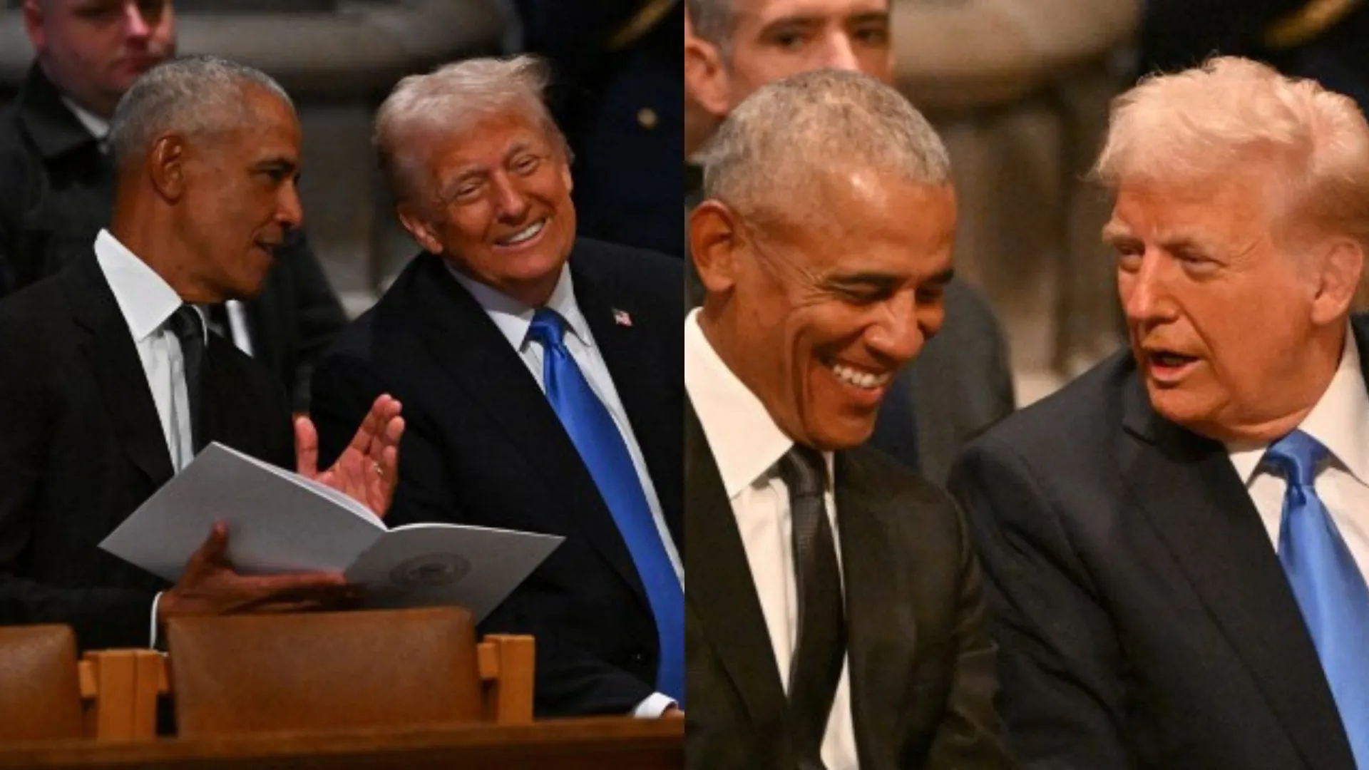 Former President Barack Obama and President-elect Donald Trump share a brief conversation as they take their seats. Despite their often contentious relationship, the two leaders appeared to engage in a polite exchange during the ceremony.