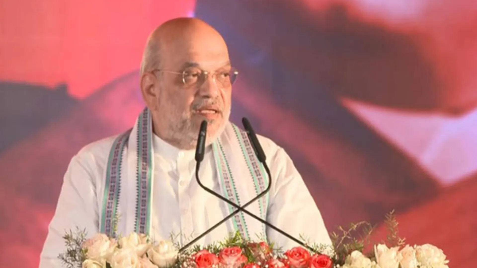Indian Home Minister Amit Shah addresses a BJP convention in Shirdi on Jan 12, 2025.