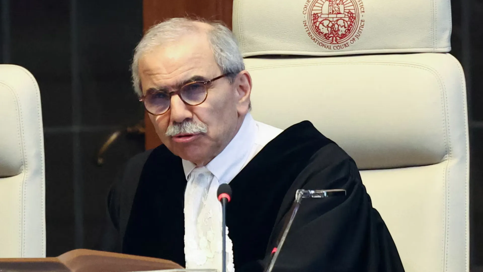 Judge Nawaf Salam, president of the International Court of Justice (ICJ) speaks at the ICJ, in The Hague, Netherlands May 16, 2024.