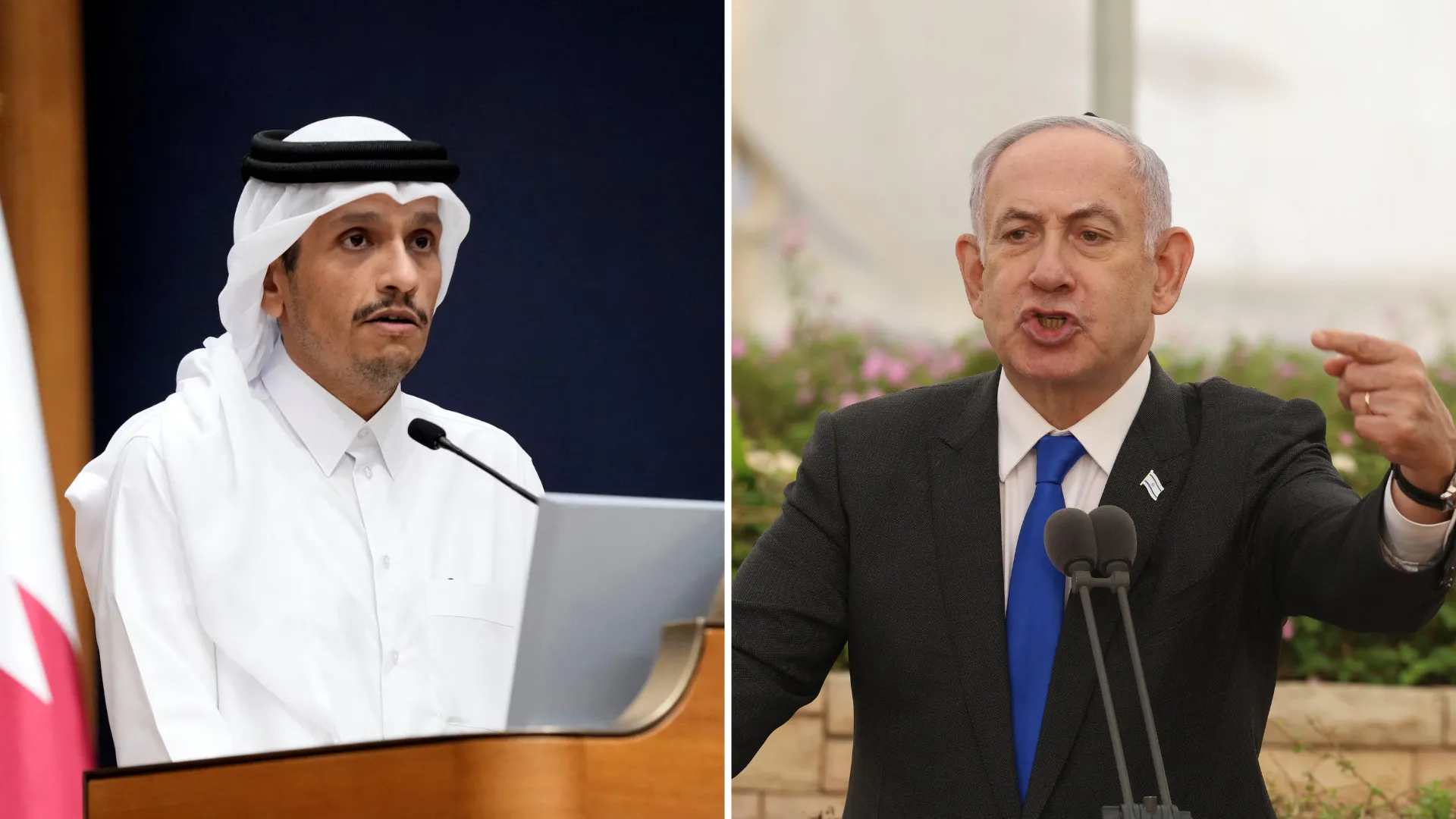 Combination image of Qatar's prime minister (Left) and Israel's prime minister