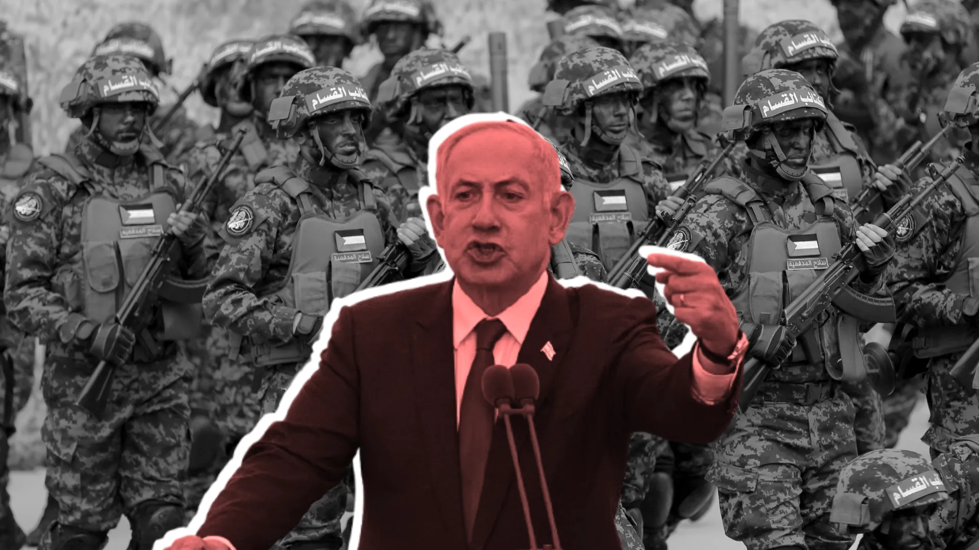 Netanyahu and Hamas soldiers