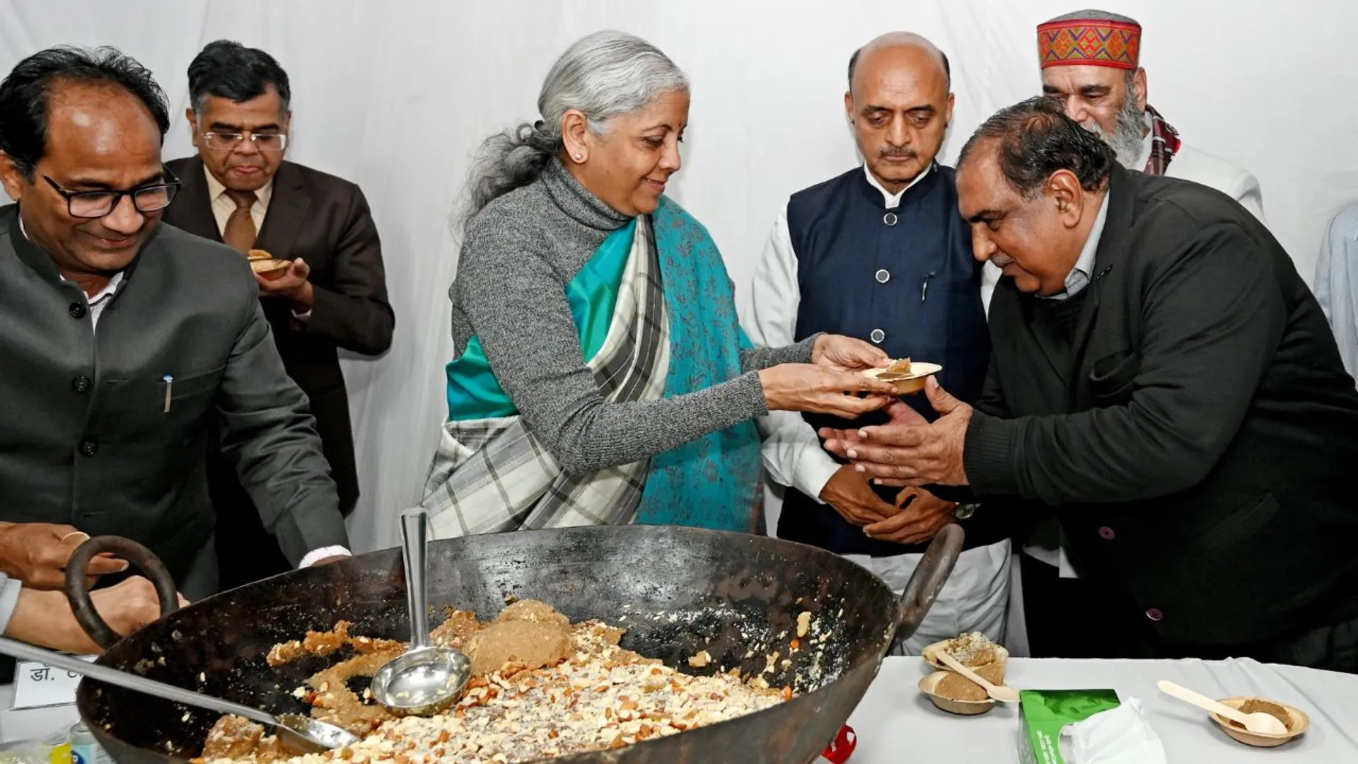 Union Finance Minister Nirmala Sitharaman during the Halwa ceremony in 2024.