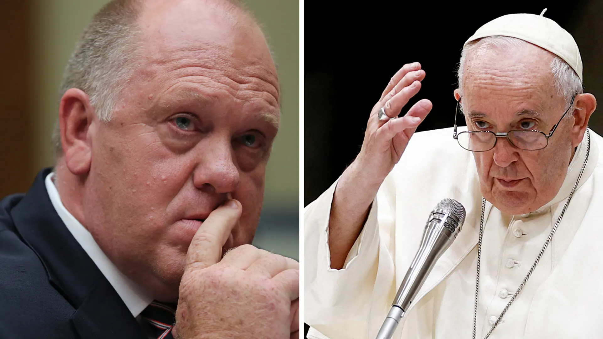 File photos of Tom Homan (left) and Pope Francis (right).