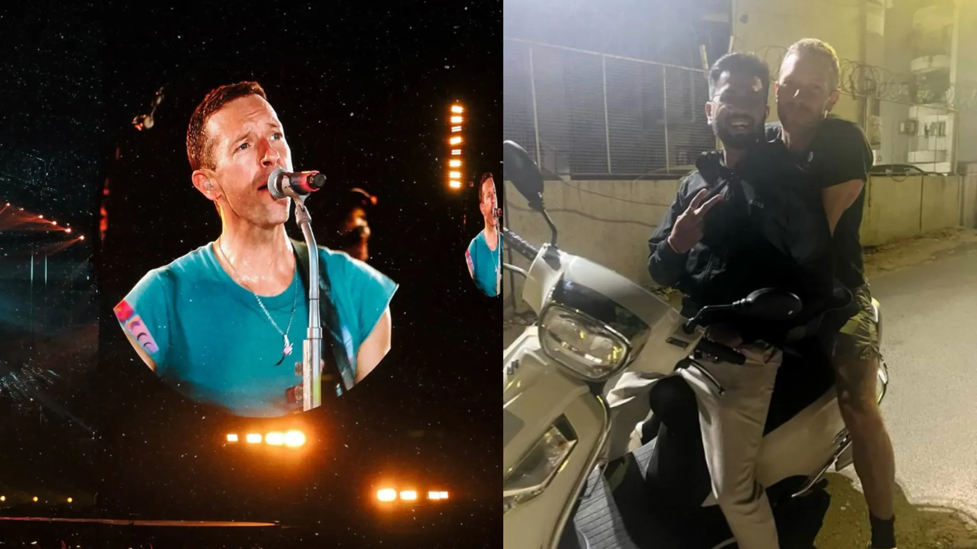 Chris Martin takes a scooter ride in Ahmedabad