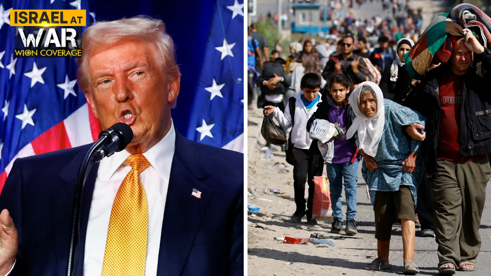 Trump (as seen on left) said that the whole of Gaza Strip is a complete mess.