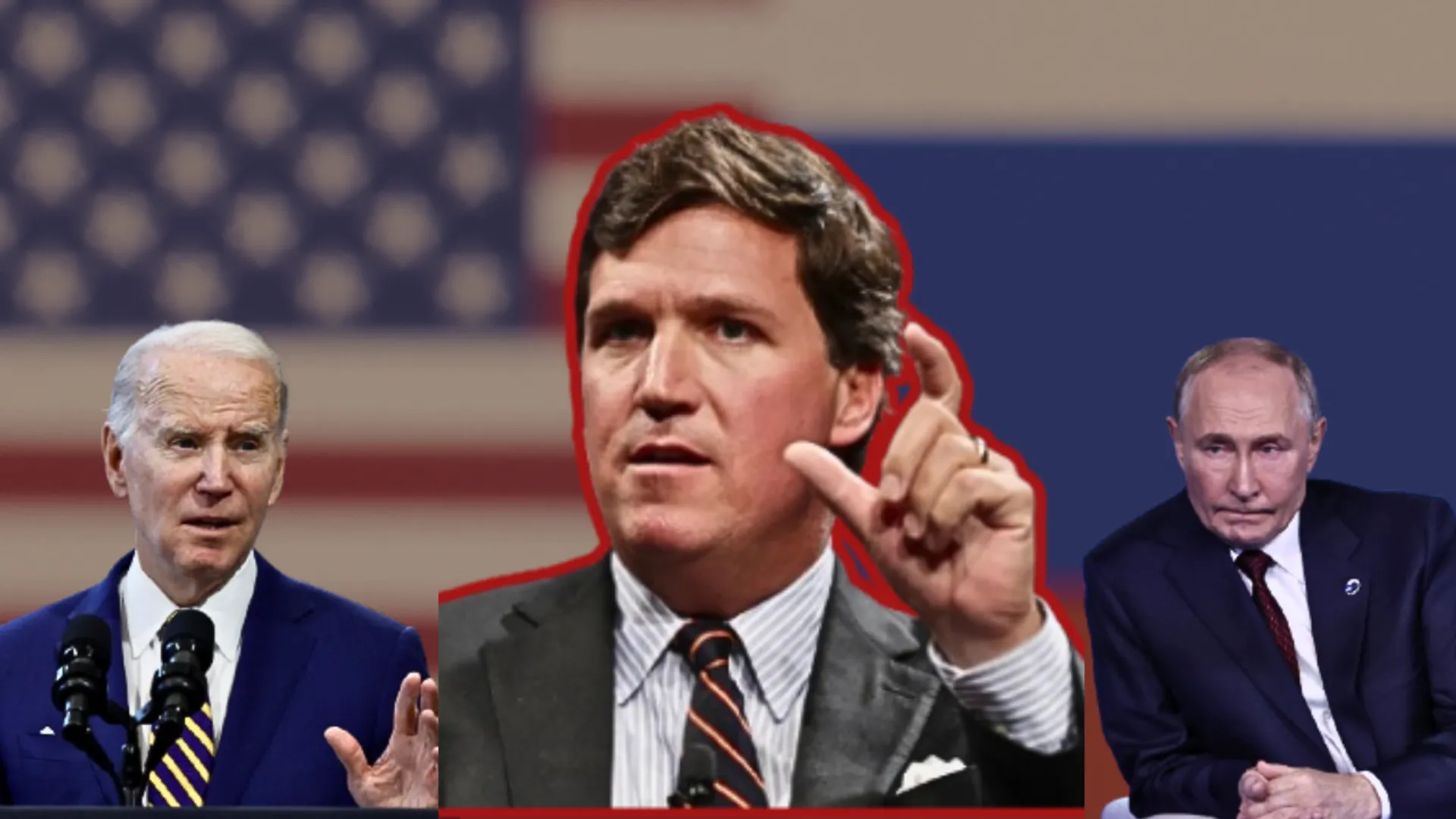 Former US President Joe Biden, Tucker Carlson, and Russian President Vladimir Putin