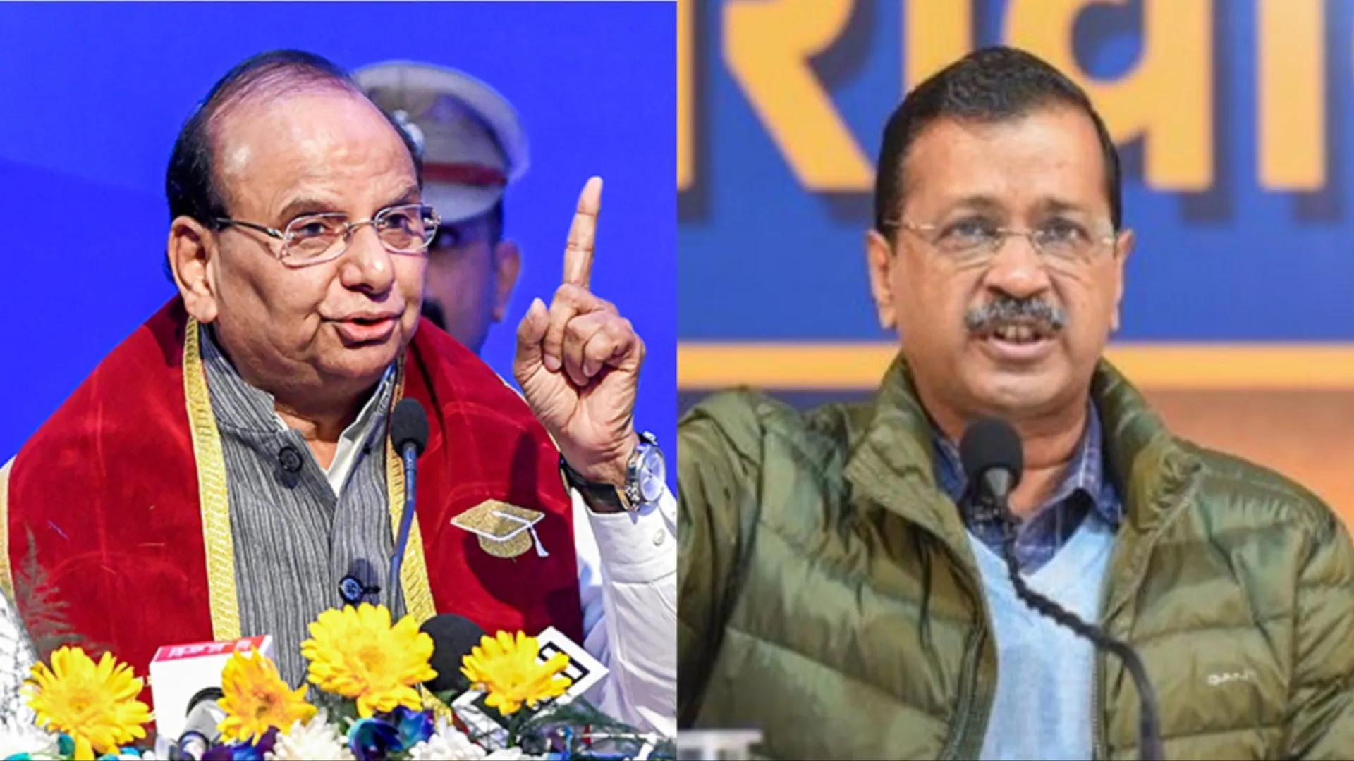 Delhi LG VK Saxena and AAP national convener Arvind Kejriwal.