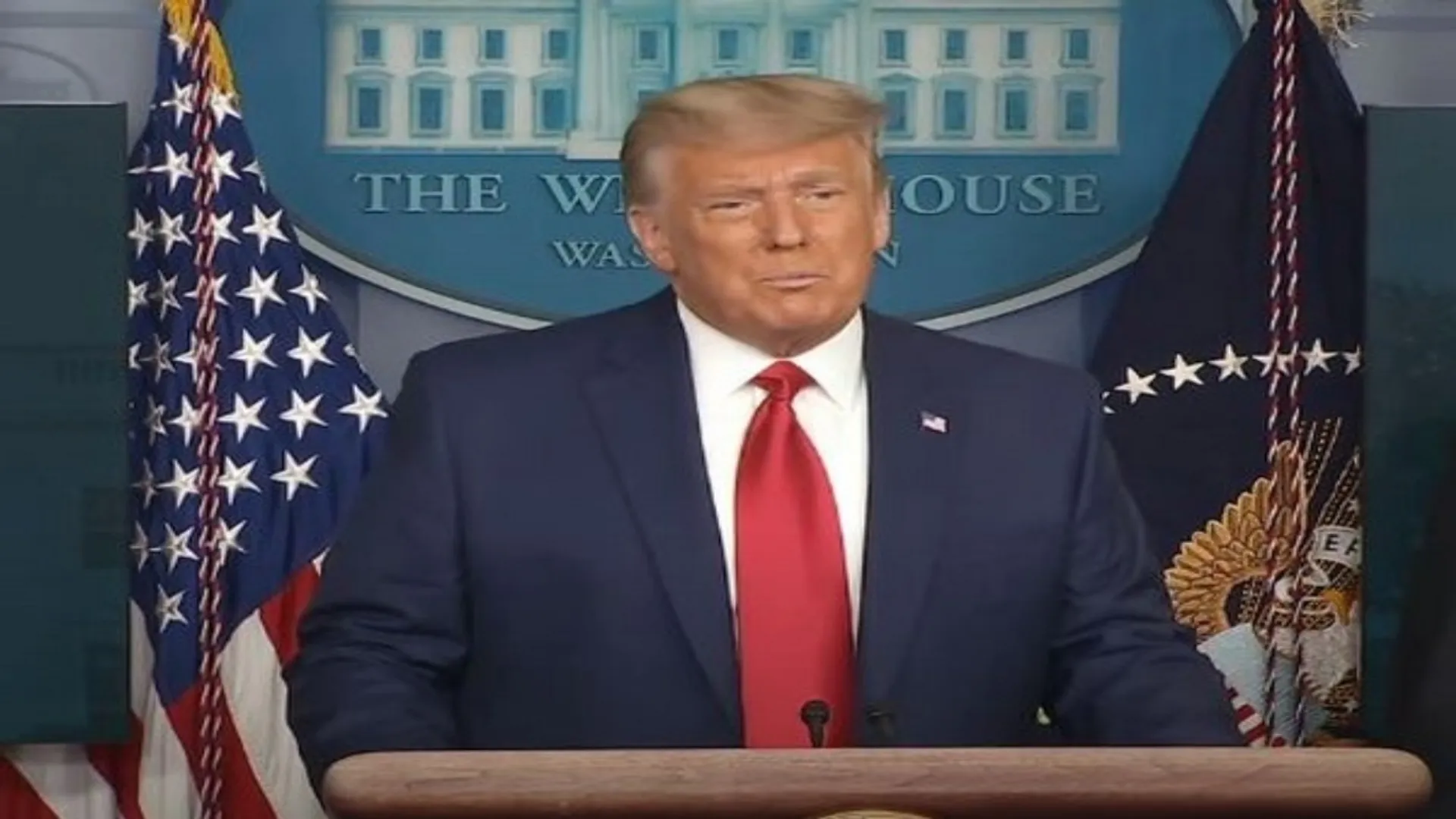 US President Donald Trump speaks to reporters