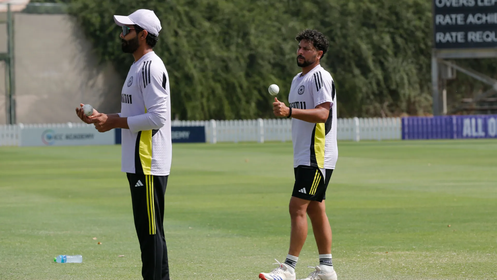 Kuldeep Yadav and Ravindra Jadeja during training