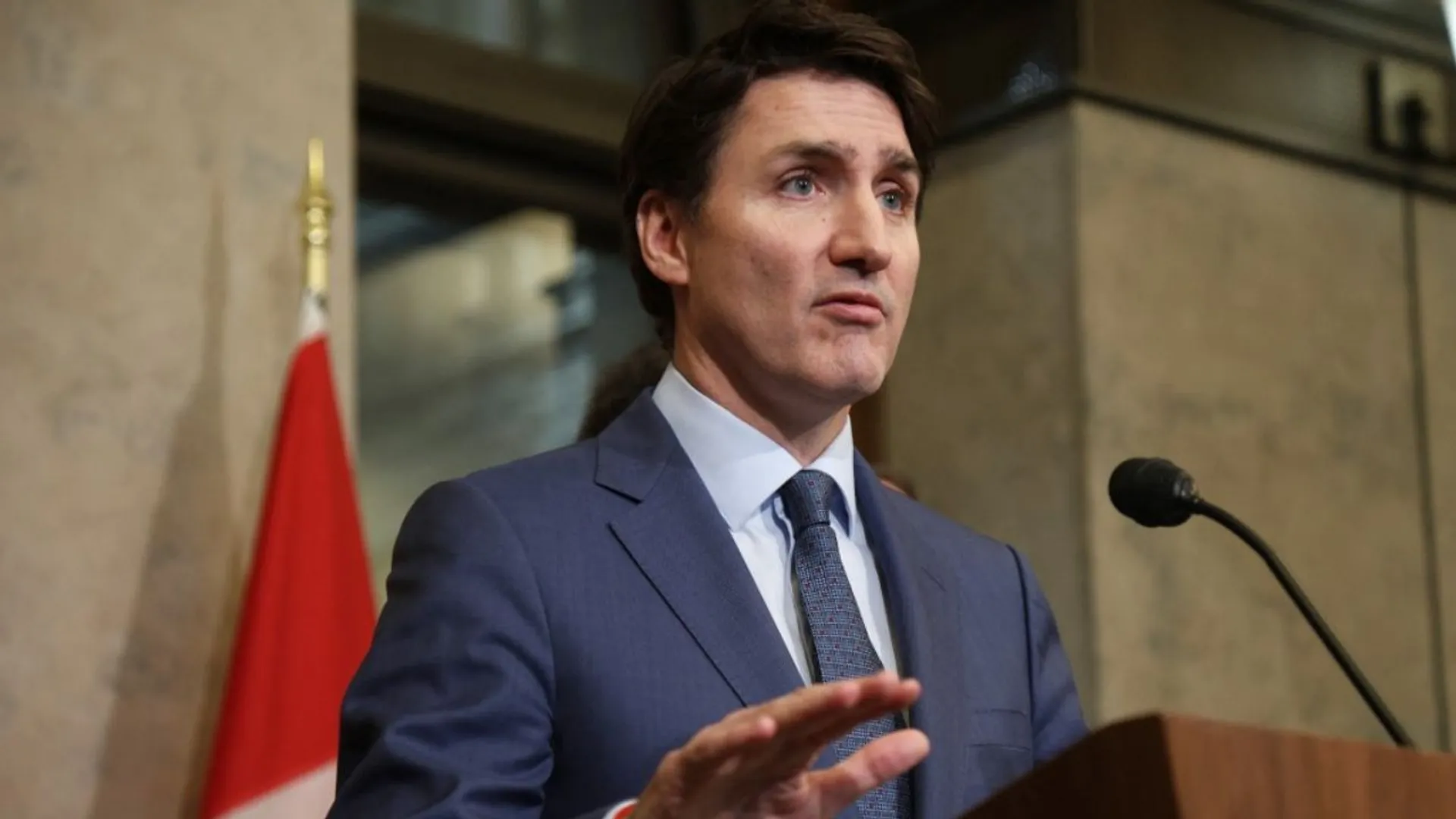 Canada's Prime Minister Justin Trudeau speaks during a news conference about the US tariffs against Canada on March 4, 2025 on Parliament Hill in Ottawa. 