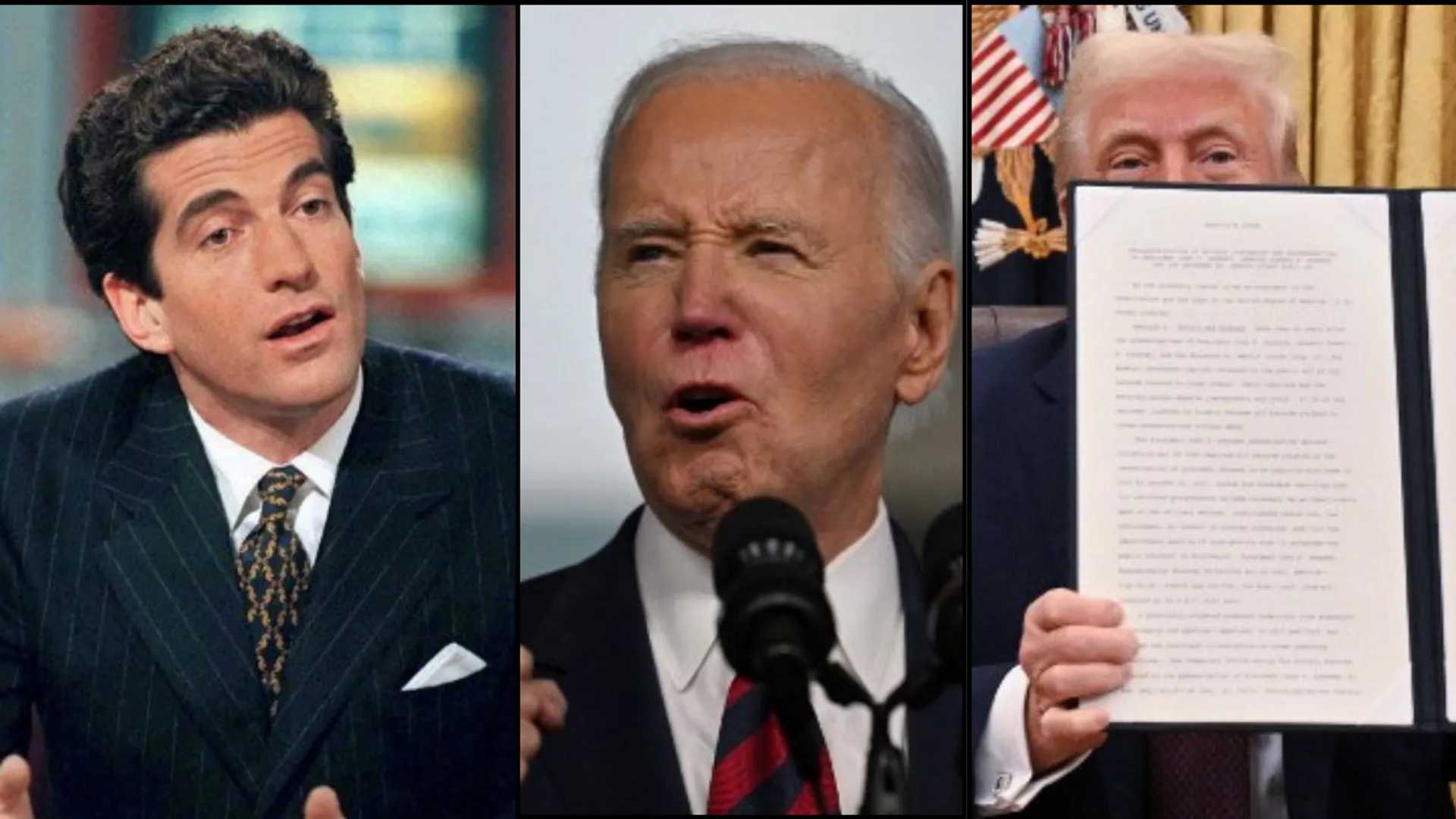 John F. Kennedy Jr, Joe Biden and Donald Trump.