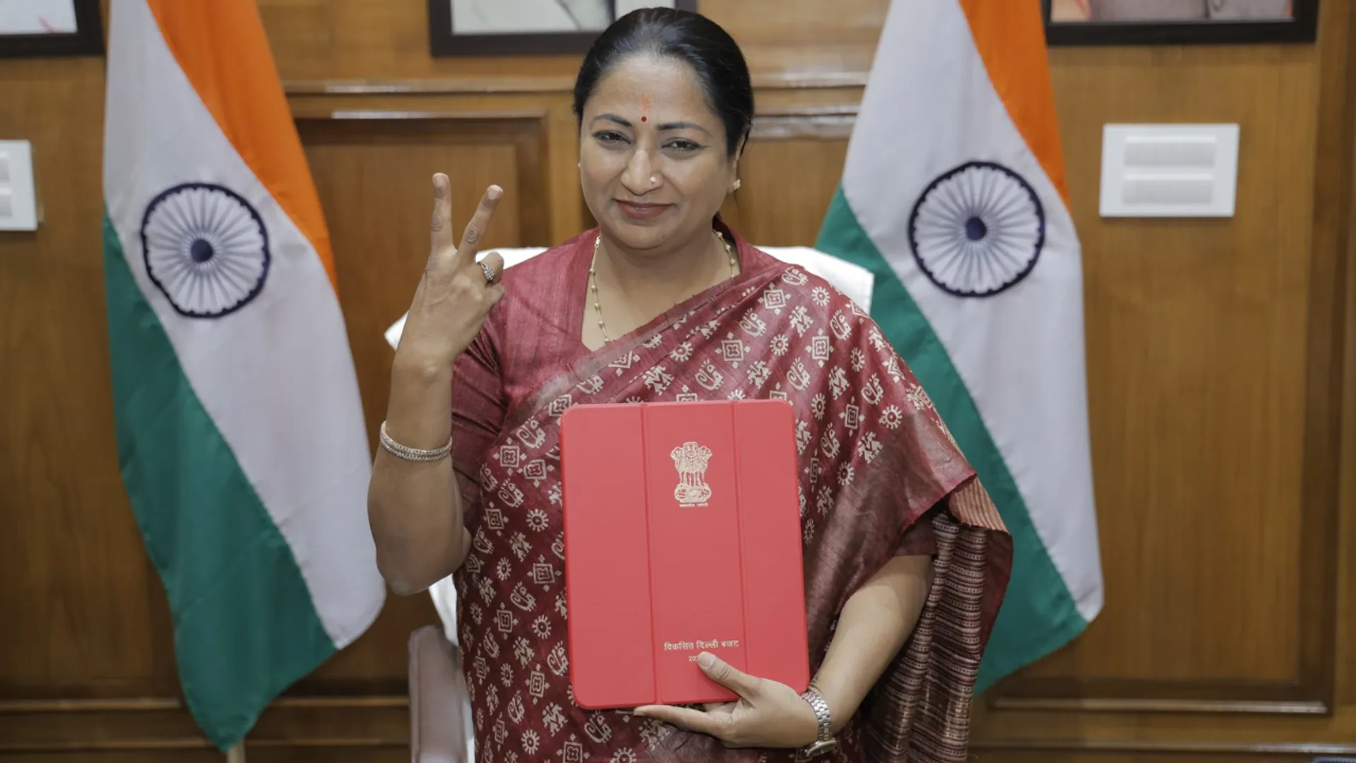 Delhi CM Rekha Gupta arrives at the Legislative Assembly to present her maiden budget, the 'Viksit Delhi Budget’ 2025.