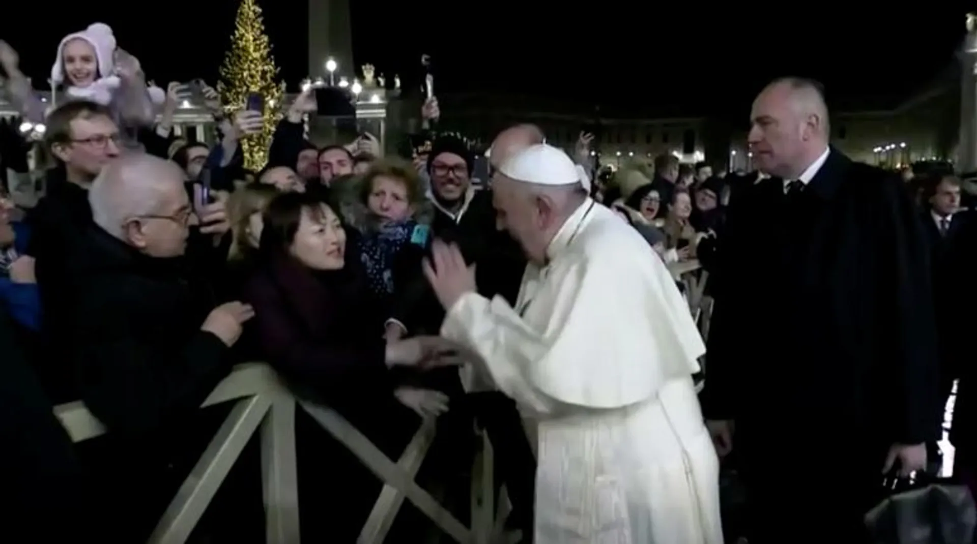 Watch: Furious Pope Francis frees himself from woman's grasp after being pulled abruptly